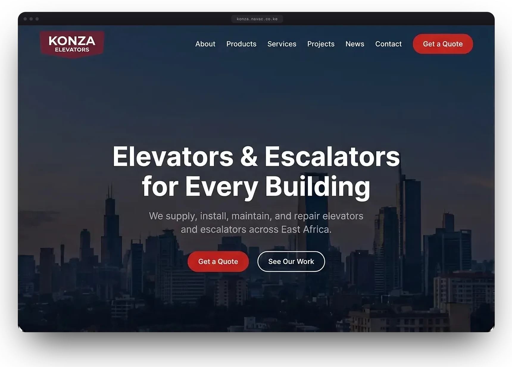 Konza Elevators website
