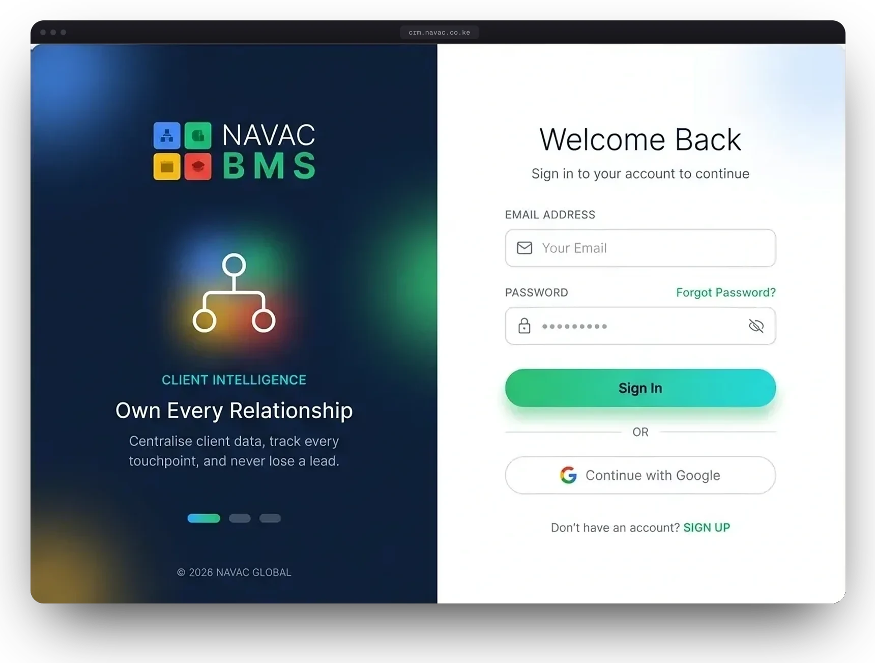 NAVAC CRM website