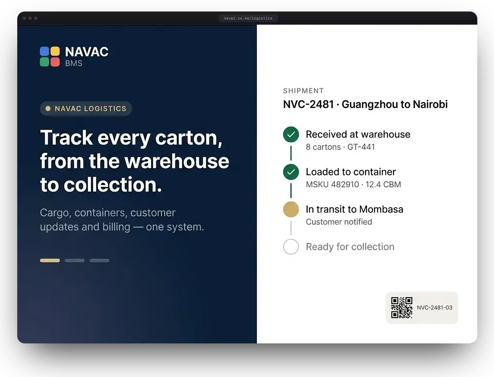 NAVAC Logistics website